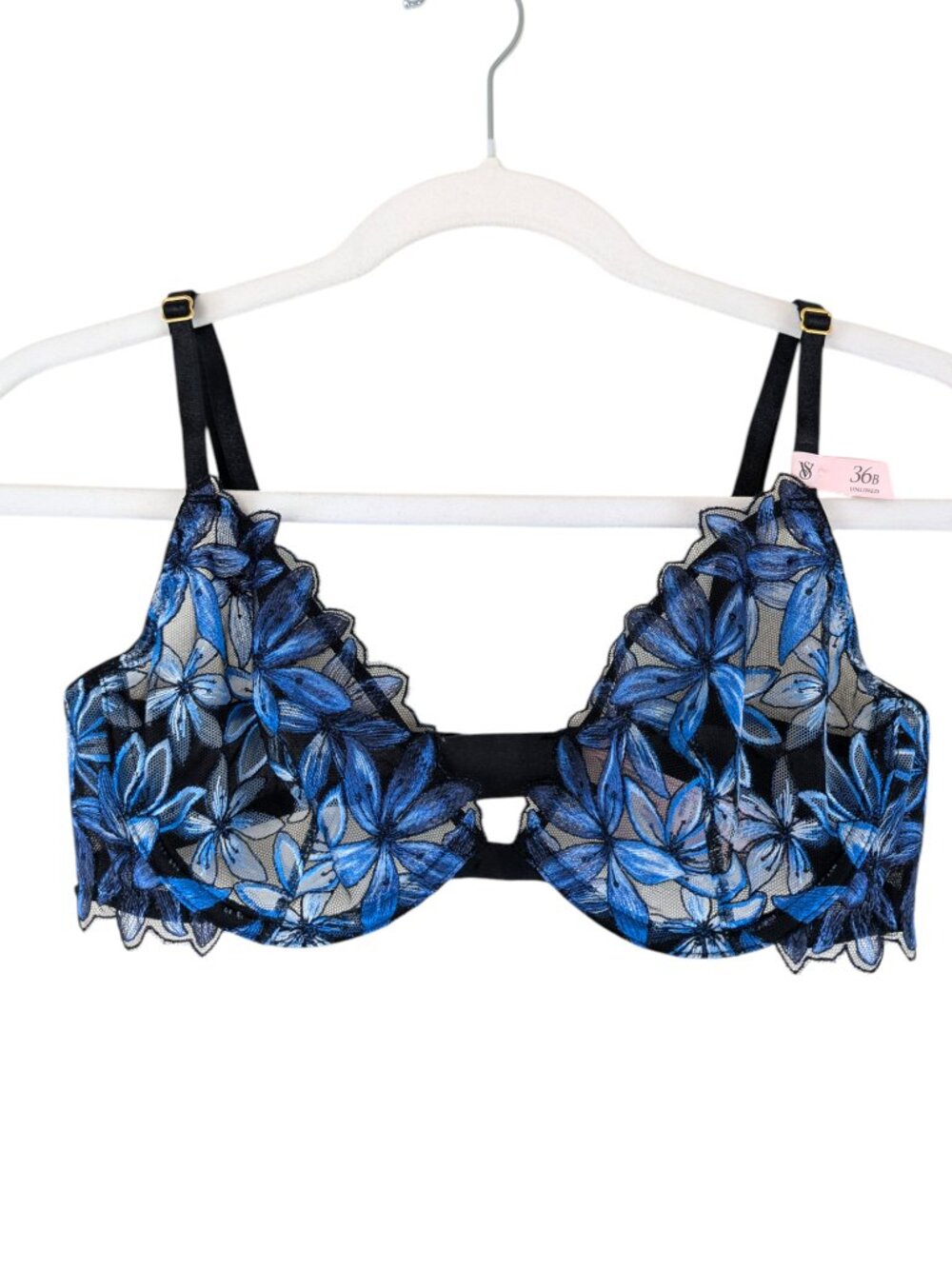 Victoria's Secret Blue Ombre Floral Bra Very Sexy Unlined Demi Size 36B